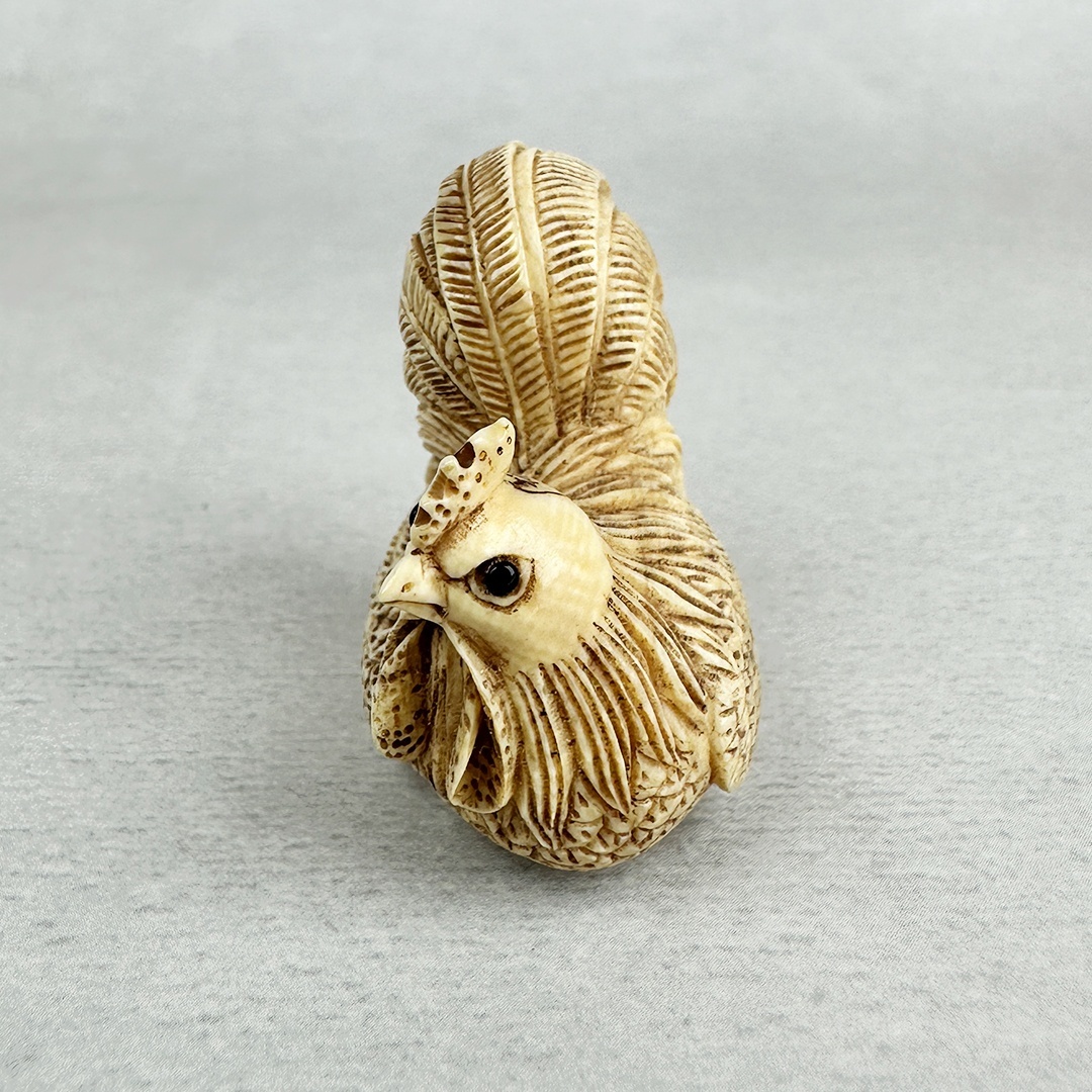 古美術 雨蛙象牙 根付 鶏