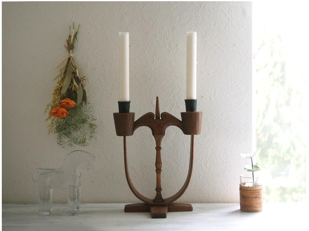 北欧ヴィンテージ雑貨 Taserudsstake 木製のキャンドルホルダー