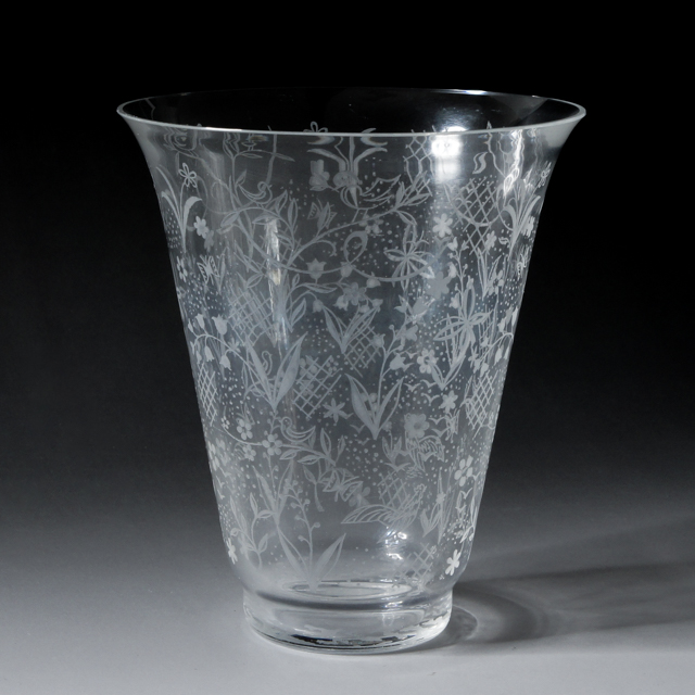 オールドバカラ「花鳥文様 花瓶」《アンティックかとう》