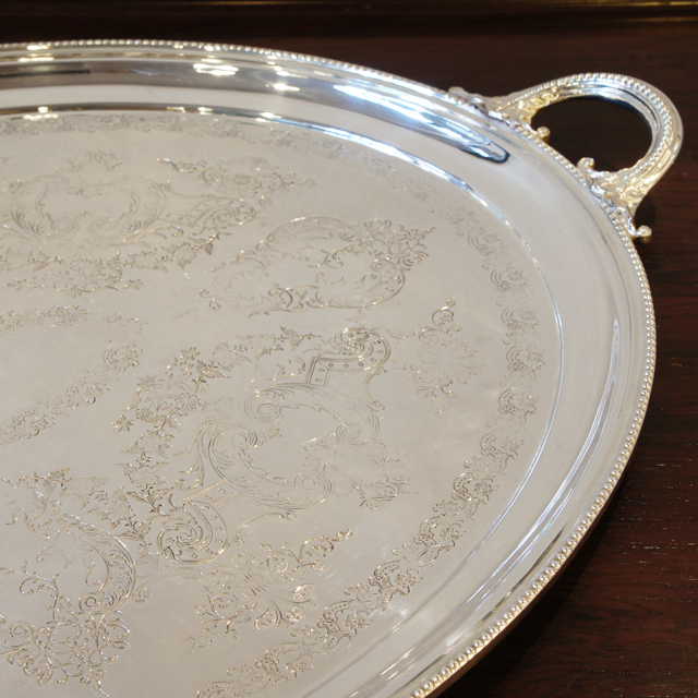 イギリス「シルバープレート 楕円型 トレー（大）幅60cm