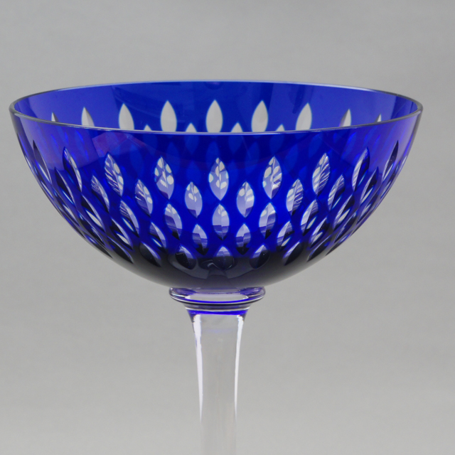 オールドバカラ「マレンゴ MARENGO 青被せガラス シャンパンクープ