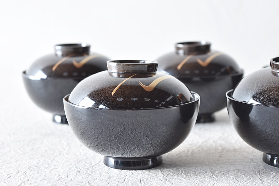 輪島塗 天然木製漆塗 雪月花 吸物椀 5客 見返し図桜 野義商會 - 生活