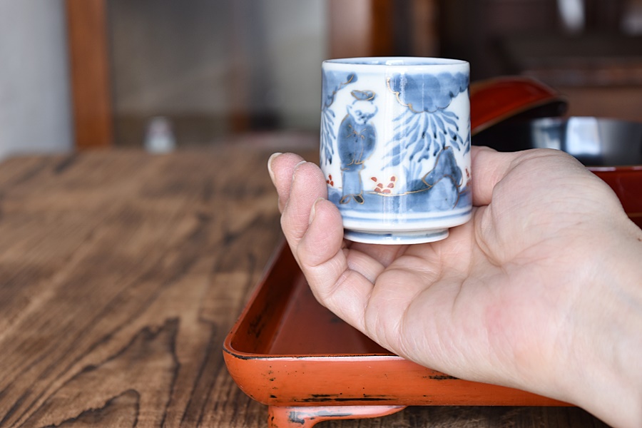 古伊万里 竹林賢人図 少しおおきめ のぞき猪口 - 生活骨董と古布の