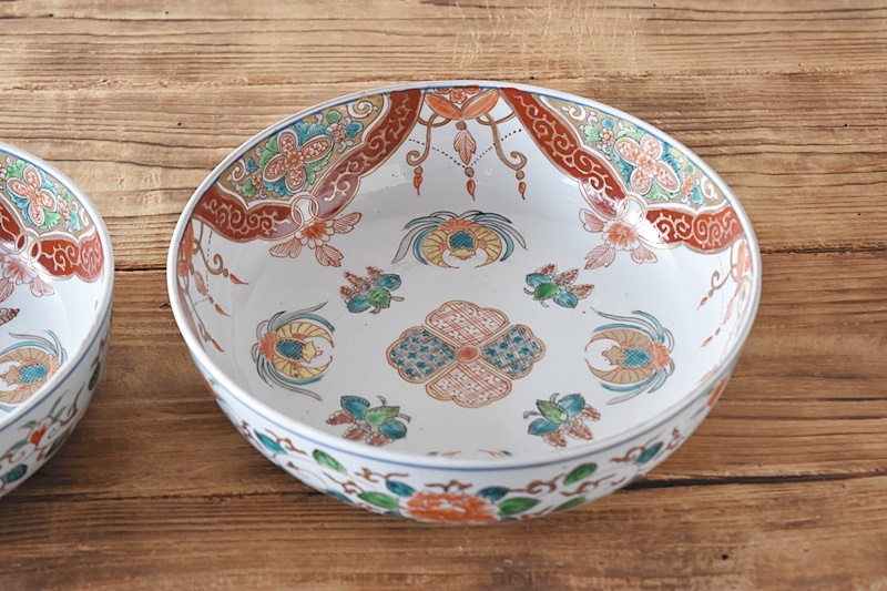 伊万里 色絵 桐に鳳凰 瓔珞模様 二重高台 三つ鉢 大 - 生活骨董と古布