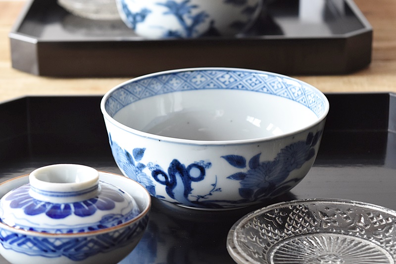 古伊万里 染付 草花模様 冨貴長春 俊寛鉢 - 生活骨董と古布の