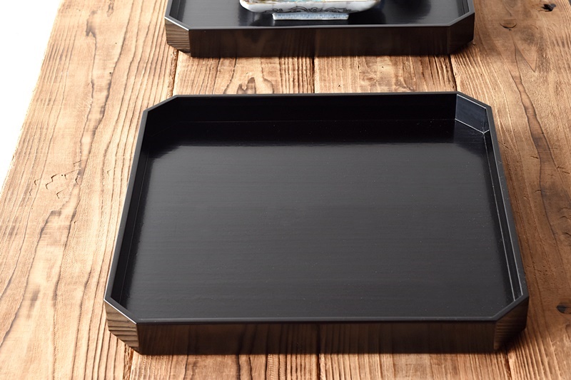 塗師 大橋荘兵衛 桐角折敷 5枚 黒塗隅切会席膳 天然木製漆塗 茶懐石