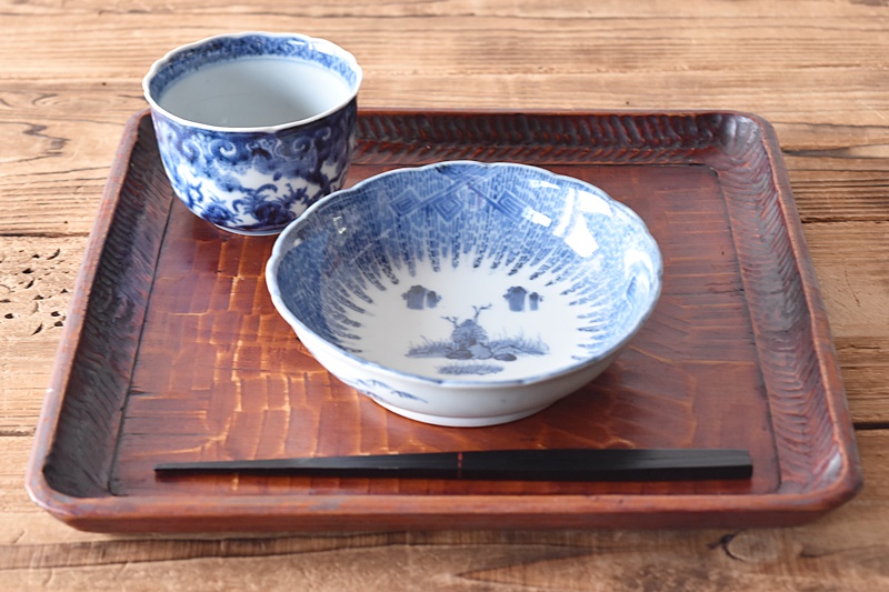 古伊万里 染付 草花模様 冨貴長春 輪花型 向付 - 生活骨董と古布の