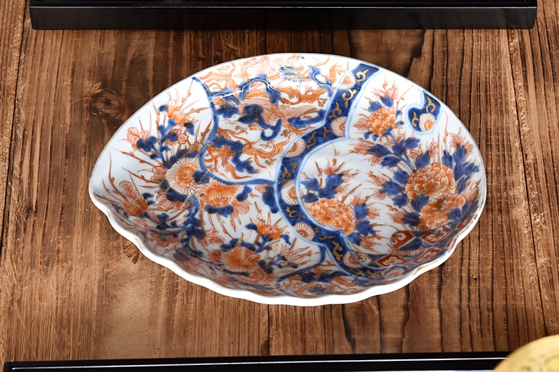 オールド香蘭社 色絵 草花鳳凰図 鮑型皿 - 生活骨董と古布の