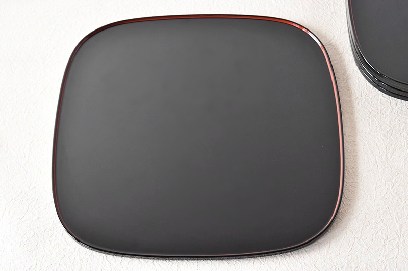 天然木製漆塗 胴張内朱塗 隅丸折敷膳 5枚セット アソベ光石謹製 - 生活