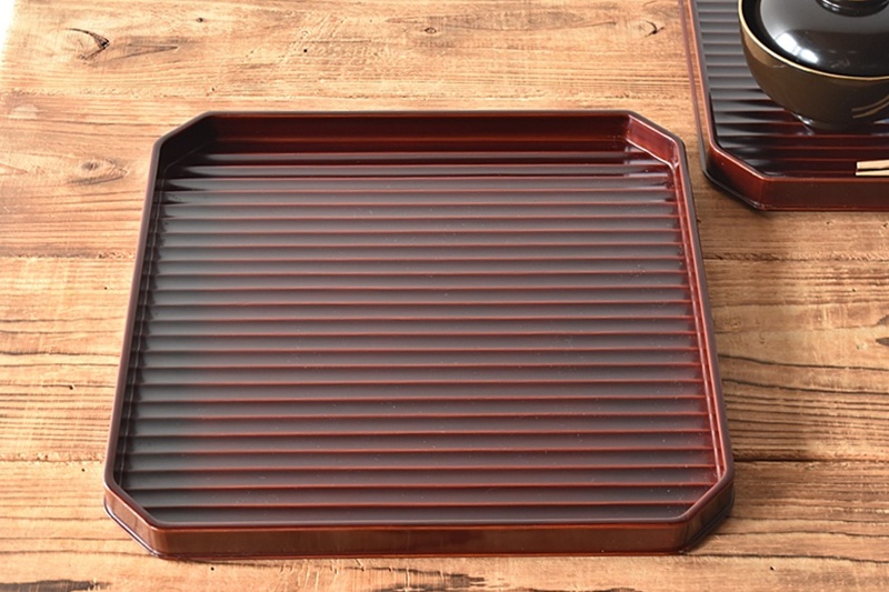 天然木製漆塗 山本春正 隅切鉋目折敷 溜塗 5客セット 茶懐石道具