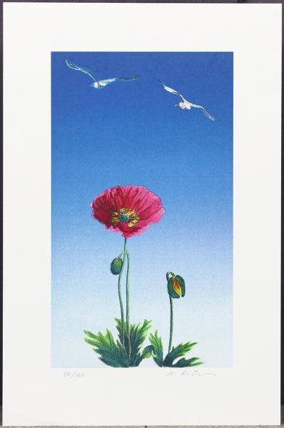 真作】【WISH】北久美子 リトグラフ 直筆サイン シートのみ 花 〇南国