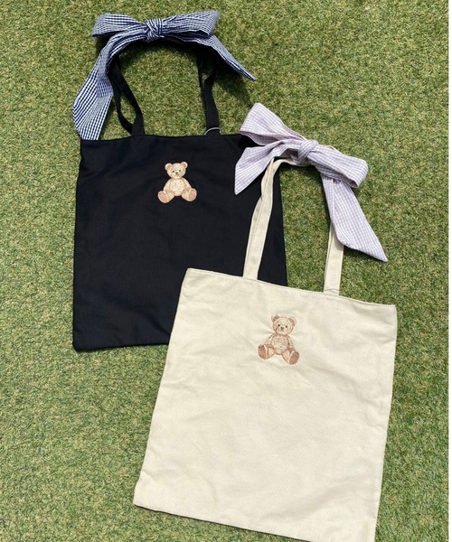 WC（ダブル シー）の「クマ刺繍リボントートバッグ（トートバッグ
