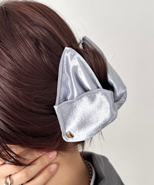 セール】【動画あり】クロスデザイン サテンヘアクリップ 大きめ