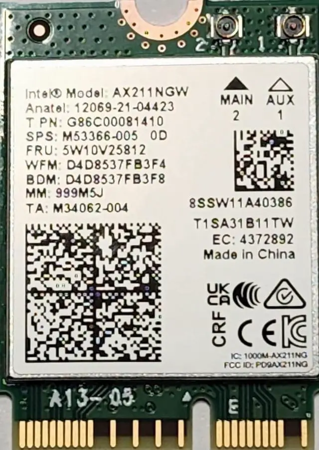AX211 WIFI 6E CNVio2 Adapter w/Tri Band 2.4 | 5 | & 6GHz AX211NGW