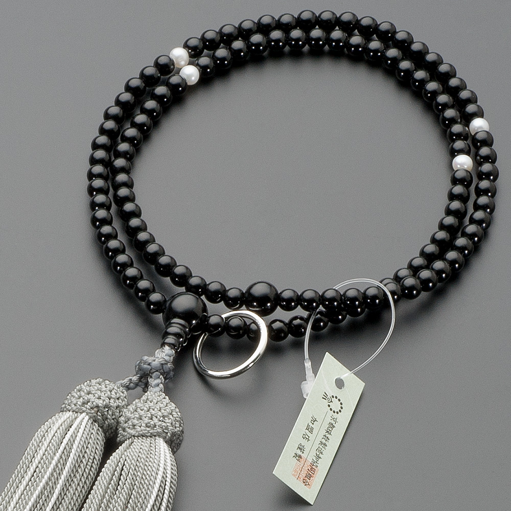 曹洞宗用本式数珠【女性用】 黒オニキス 四天淡水パール 8寸 | 滝田商店