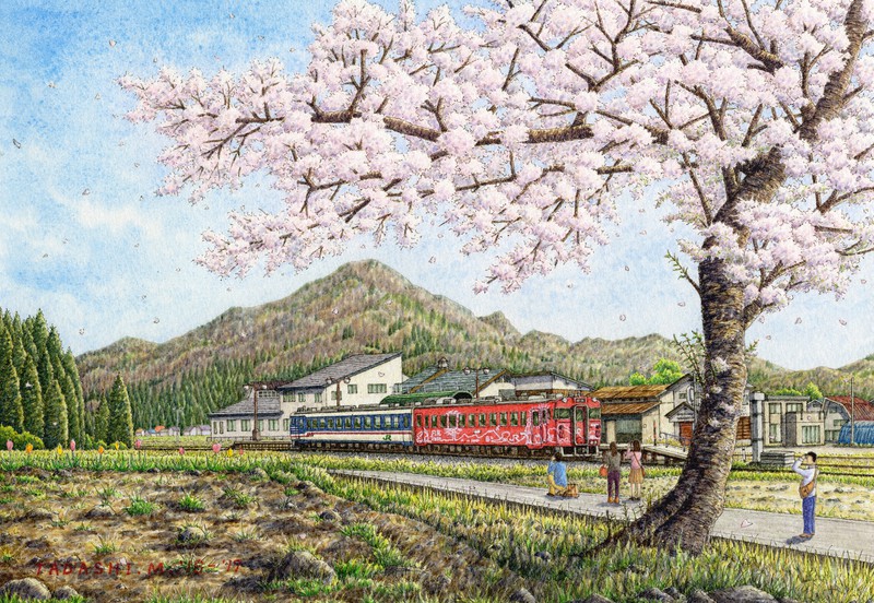 極細ペンと透明水彩で描くJR只見線 全線再開前にさいたまで個展 | 毎日新聞