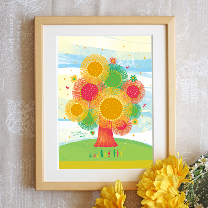 壁掛け 絵 ひまわり 花の絵 「笑顔の木」 階段に飾る絵 風水 元気が