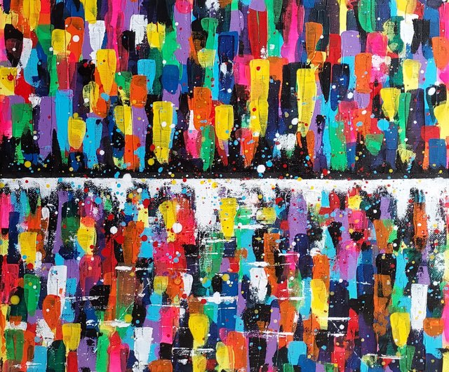 送料無料】台湾 賑やかなフレームレス絵画アクリル画 抽象画