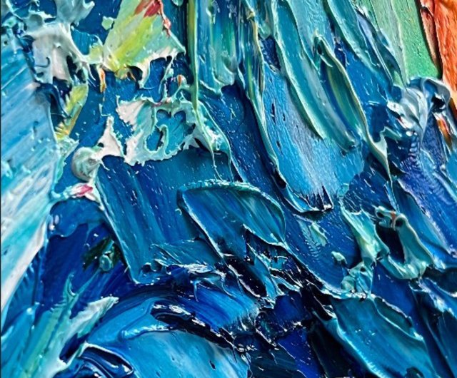 スペイン カラフルな魚大型アクリル抽象絵画テクスチャ壁アート現代