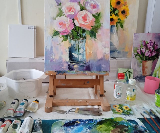 送料無料】ウクライナ 花の絵オリジナル絵画ローズアート油彩