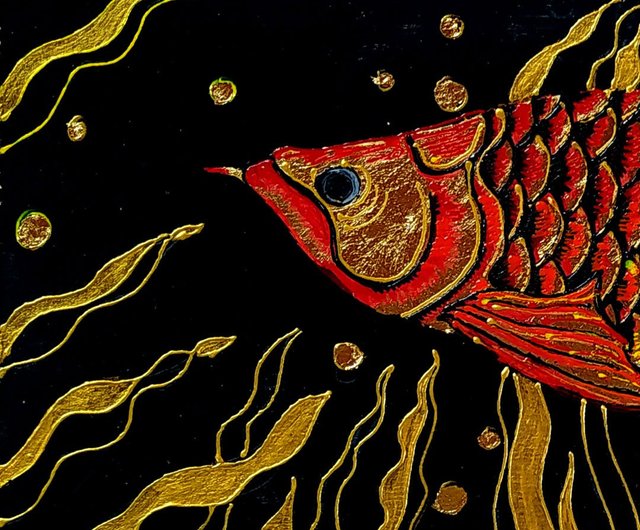 送料無料】ロシア アロワナの絵画金魚オリジナルアートドラゴン