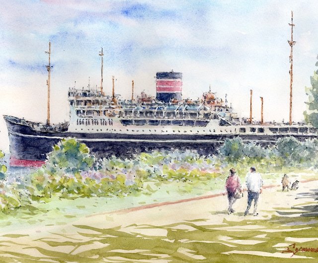 送料無料】水彩画原画 氷川丸 7・横浜山下公園 松下勝明 - Pinkoi