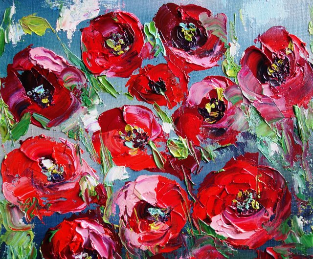 キャンバス油絵 専用 カラフルなお花をたくさん入れた花瓶 happy