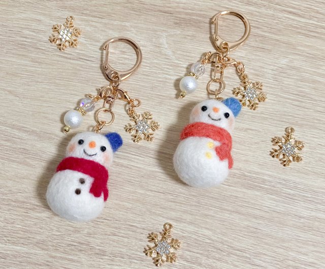 やさしいお顔のにっこりスノーマン 羊毛フェルトキーホルダー ウール