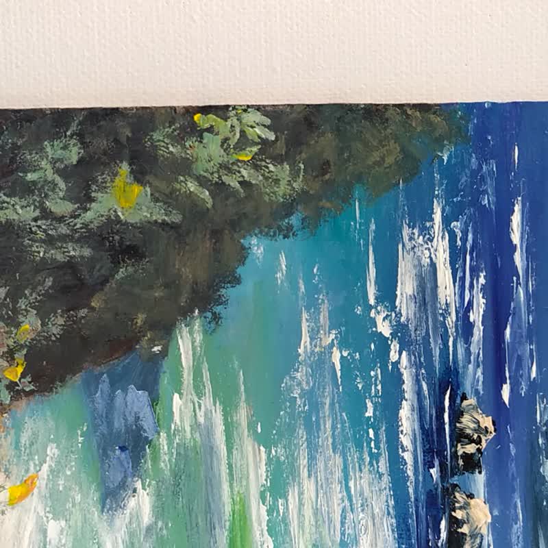 送料無料】ブルガリア パネルに描かれた海の油絵 ビーチの絵 岩の多い