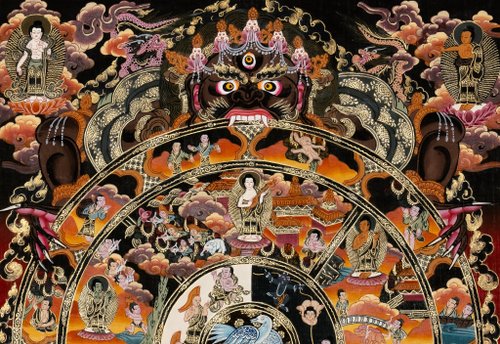ネパール チベット仏教の生死の輪タンクァ絵画 Boudha Stupa Thanka