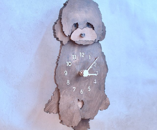 トイプードルと毎日を丁寧に生きれる時計 木製 振り子時計 掛け時計