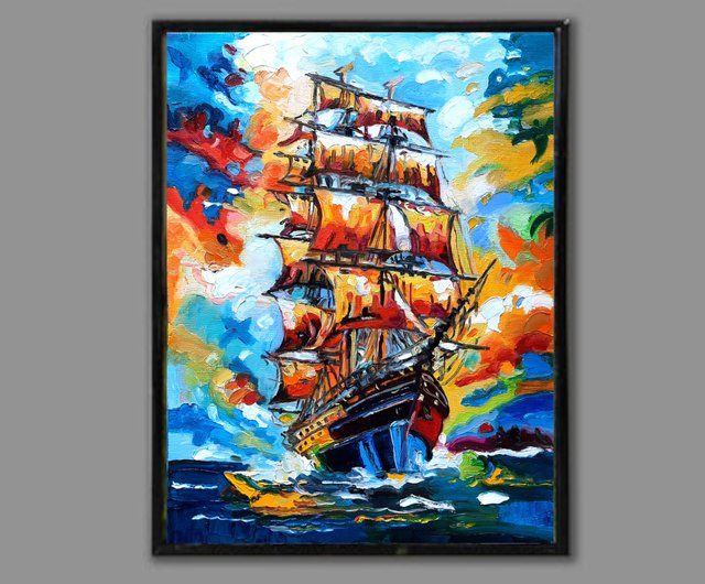 送料無料】ロシア 帆船アート 海の絵画 オリジナルアート 油絵