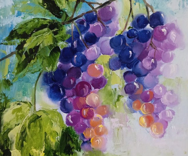 ウクライナ 果物を描いた油絵。原画。ブドウの絵 8*11インチ AboutART