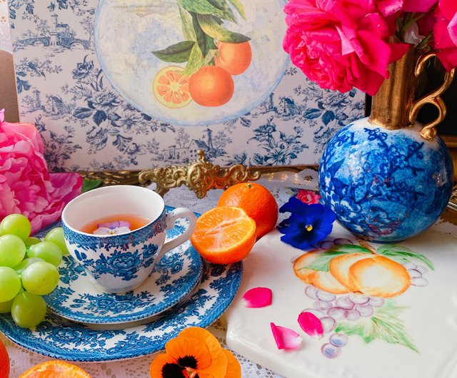 台湾 イギリス製1930年ウェッジウッドブルーシリーズ手描きローズ