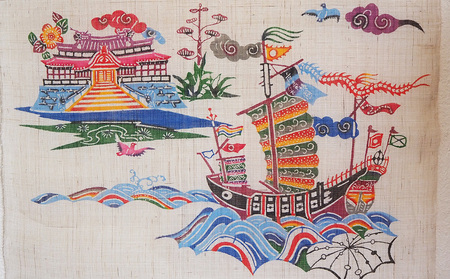 紅型タペストリー 首里城に進貢船【藤﨑紅型工房】 | 沖縄県名護市