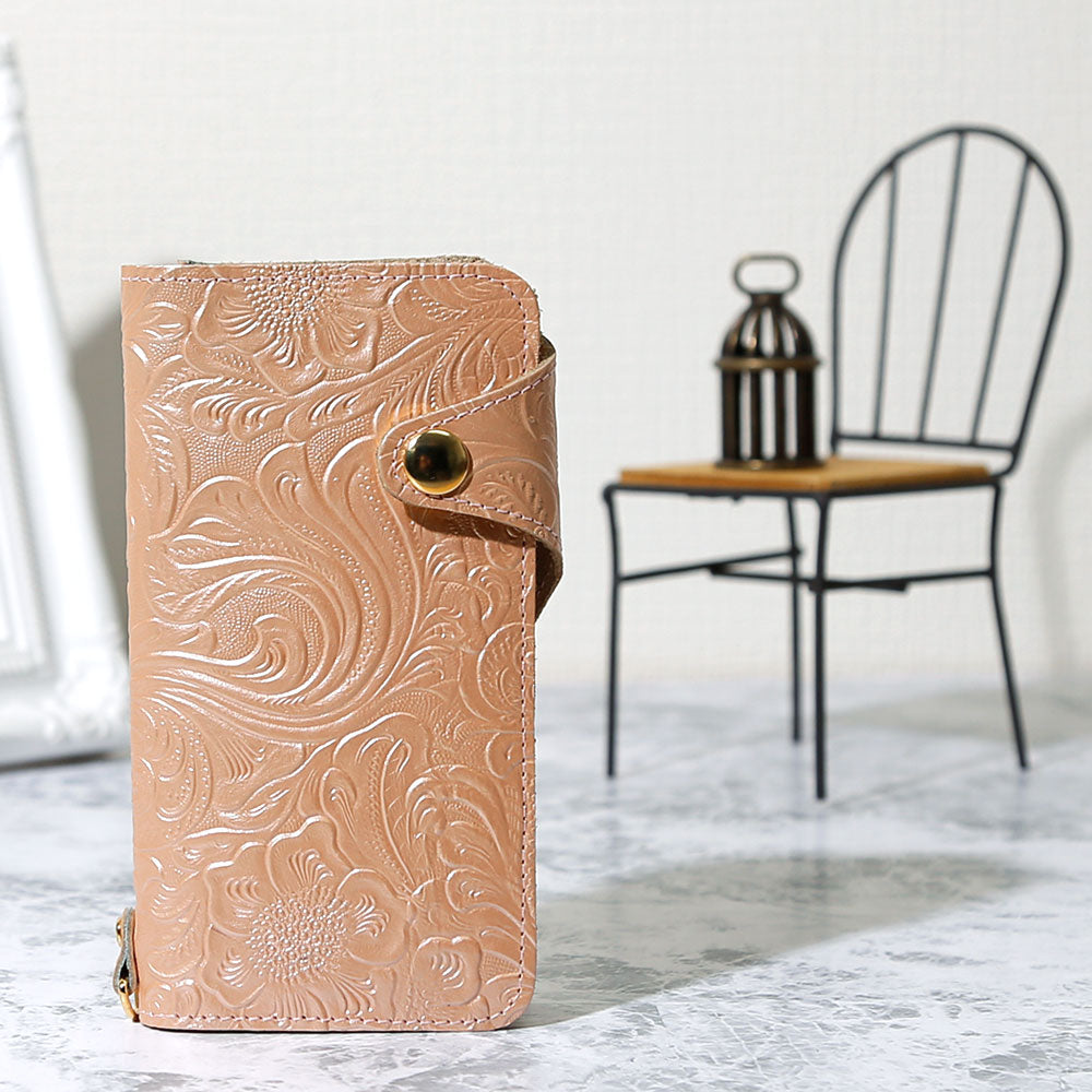 花柄本革アクセサリーケース 花柄筒型ミニジュエリーケース レザー