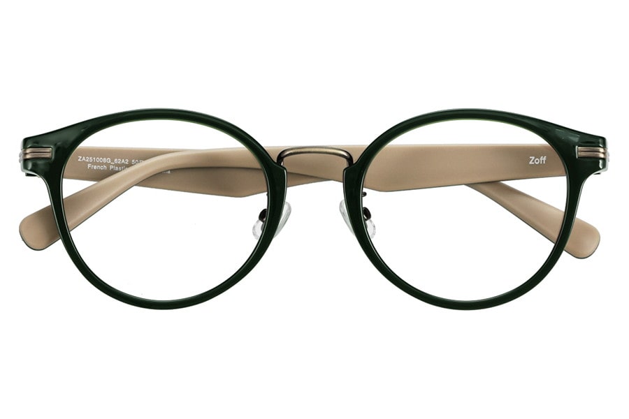 ラバーテンプルが特徴のボストン型メガネ[中顔面短縮みえメガネ