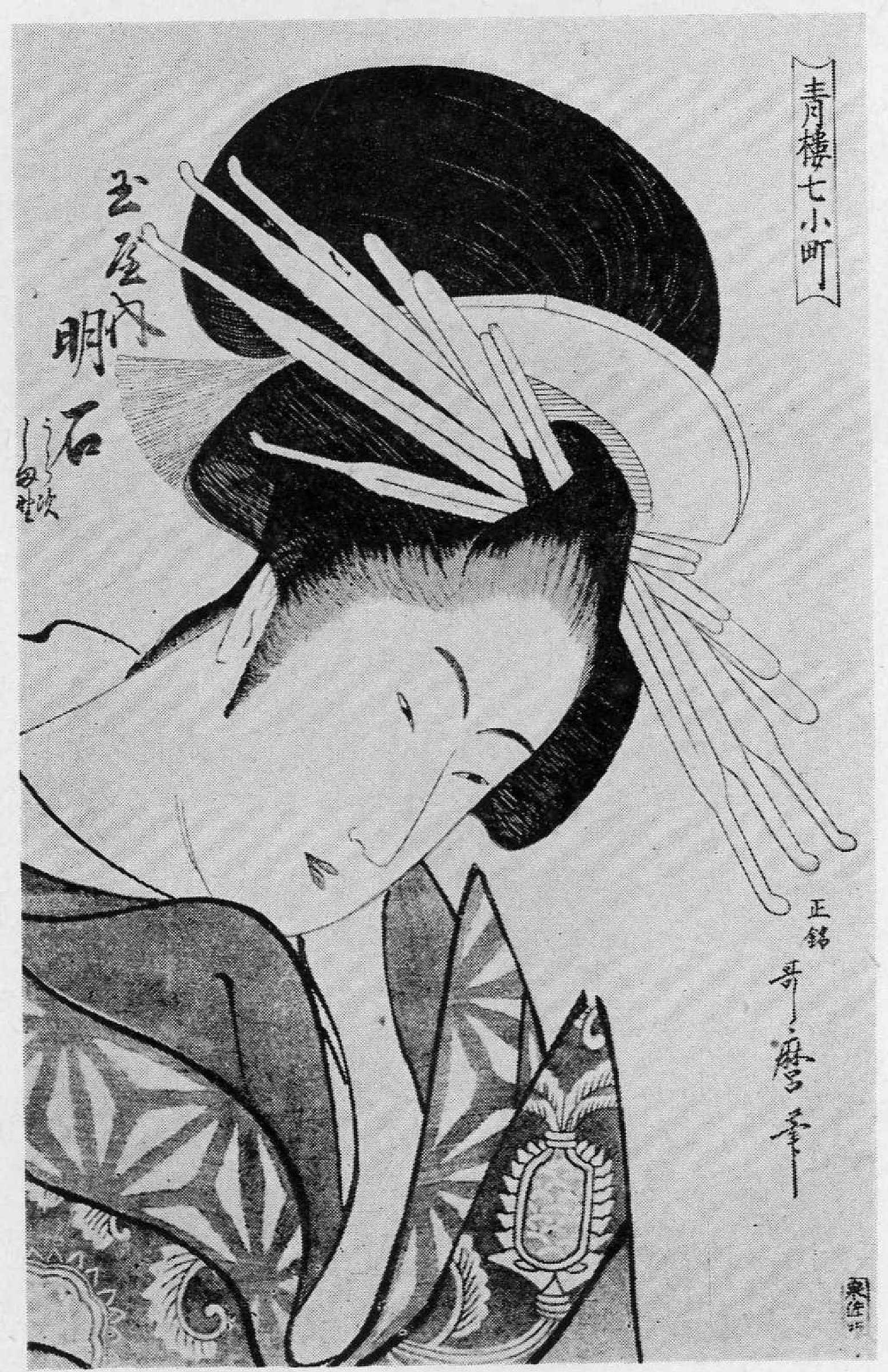 喜多川歌麿による浮世絵「「青楼七小町」「玉屋内明石」」