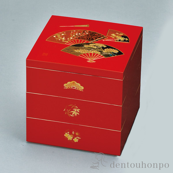 三段重 兼六 赤 5寸 / お正月 新年 おせち 運動会 漆塗り お正月 人気
