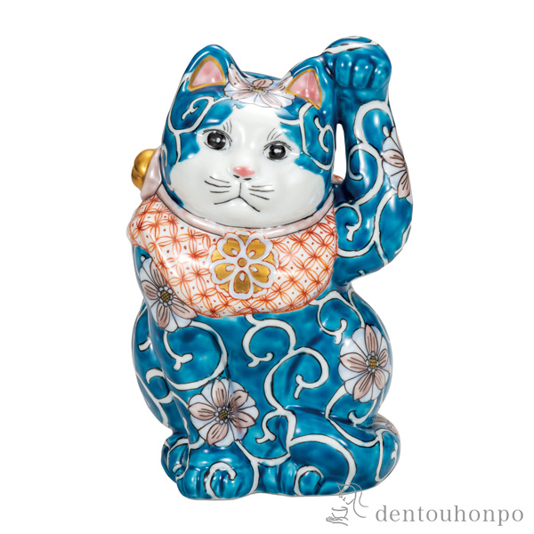 送料無料】 招き猫 色絵唐草 6.5号 / 置物 幸運 開運 まねきねこ 風水