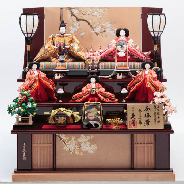 名入れ木札無料】 【送料無料】 雛人形 木製三段・五人飾り 西陣織金襴