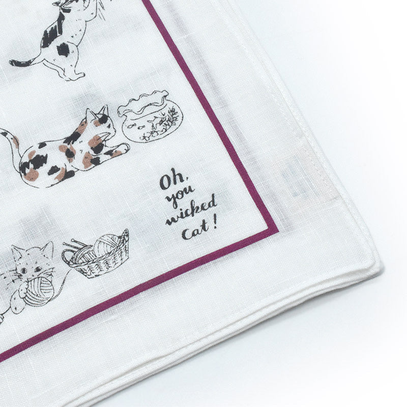 日本製 犬柄 猫柄 ウィキッドシリーズ リネンハンカチ Linen la vie