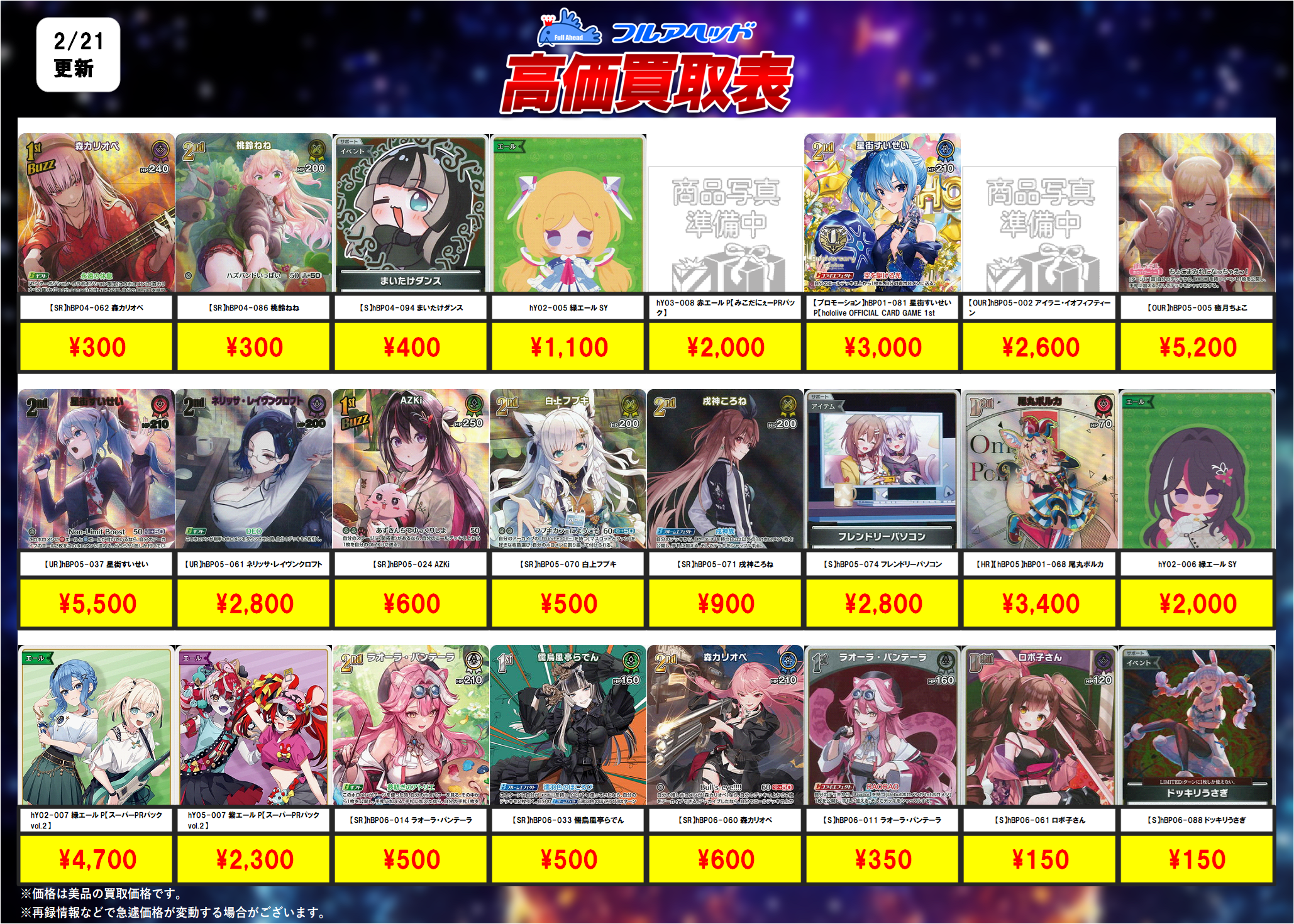 hololive OFFICIAL CARD GAME – 【フルアヘッド】高価買取表