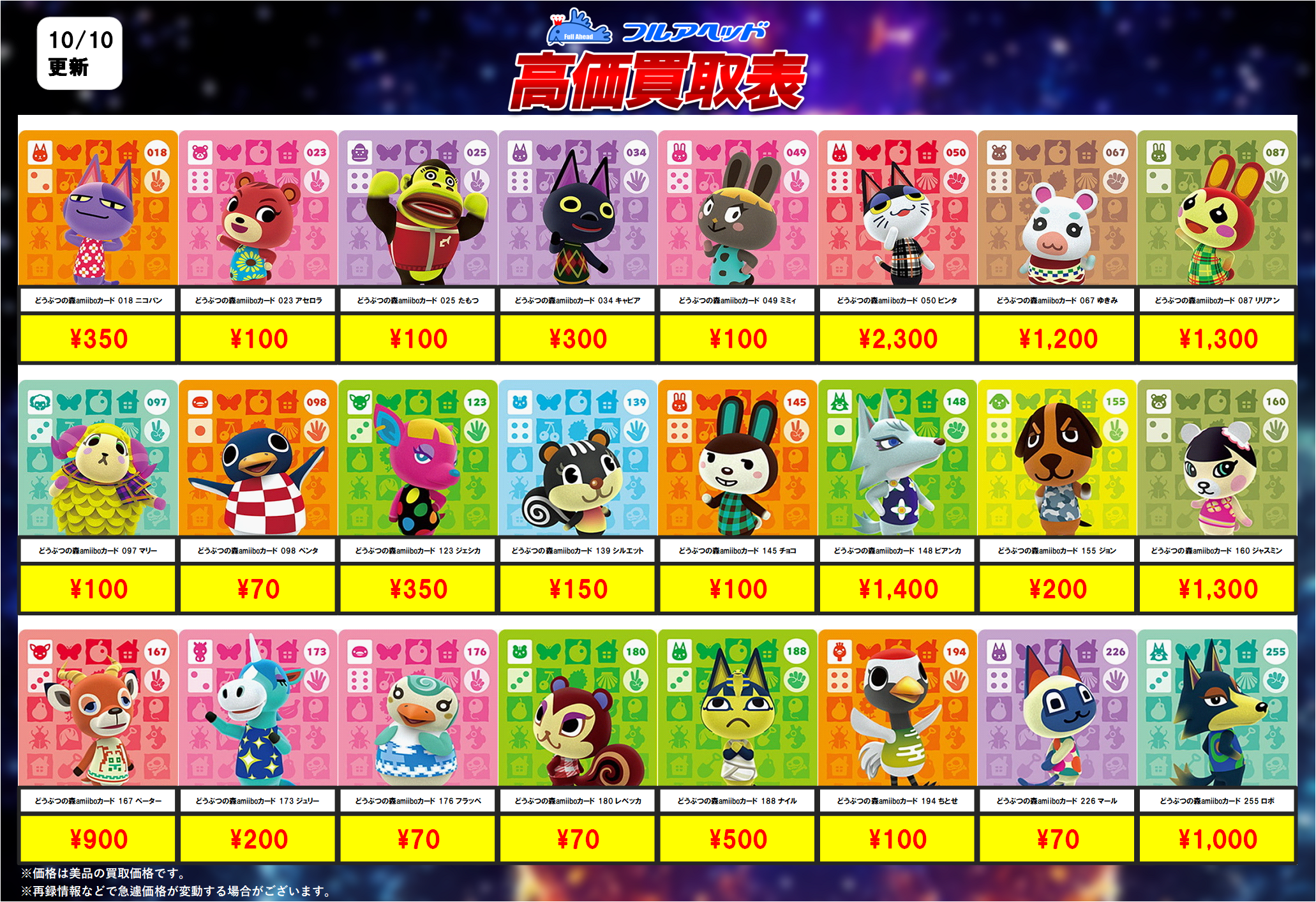 どうぶつの森amiibo】買取表、販売価格の調整を行いました！