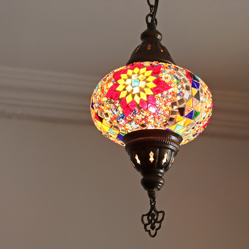 トルコランプ モザイクランプ ペンダントランプ 直径16cm ミックス