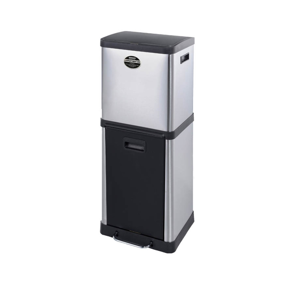 2コンパートメントビン 18-20L (ゴミ箱 分別 スリム ステンレス製