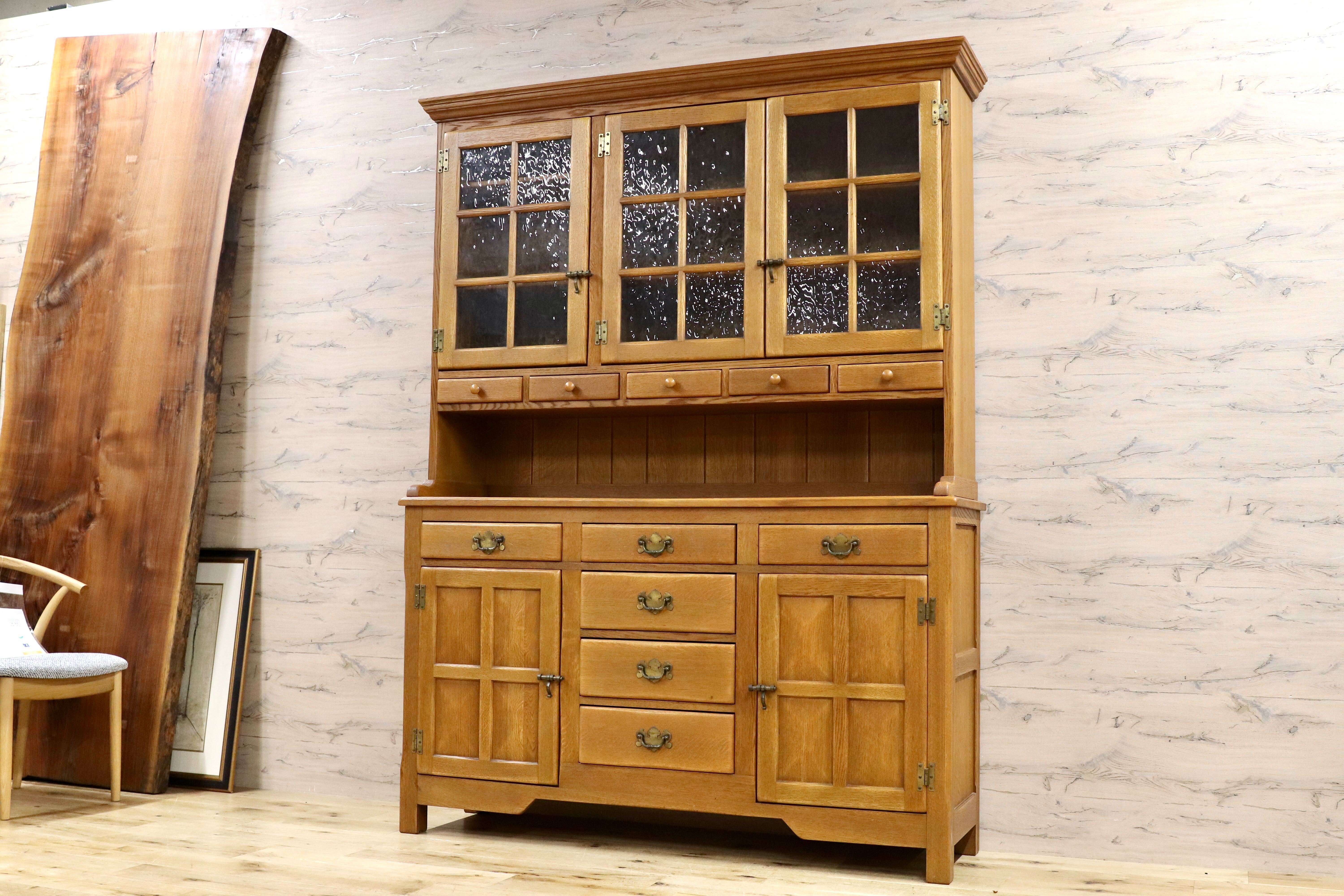 飛騨産業 キツツキ ガラス扉 書棚 81cm 本棚 キャビネット カップ