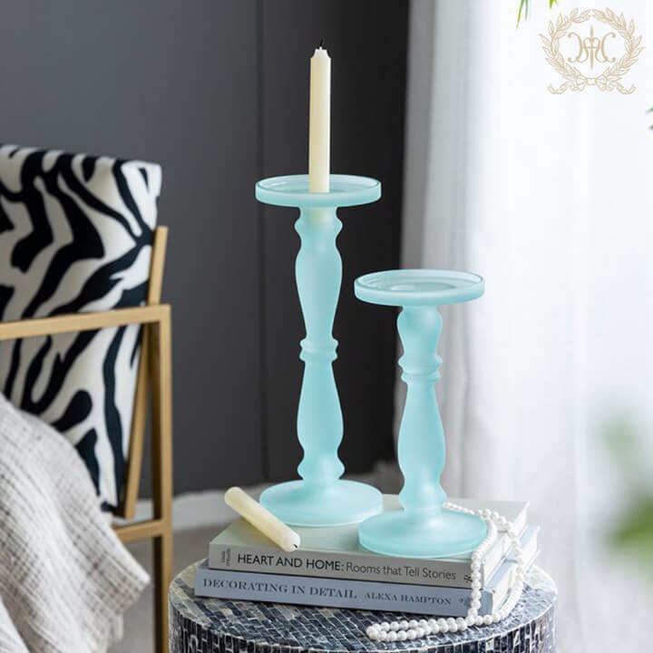 フロストガラスキャンドルホルダー/ブルー大小2個セット｜クリスマス