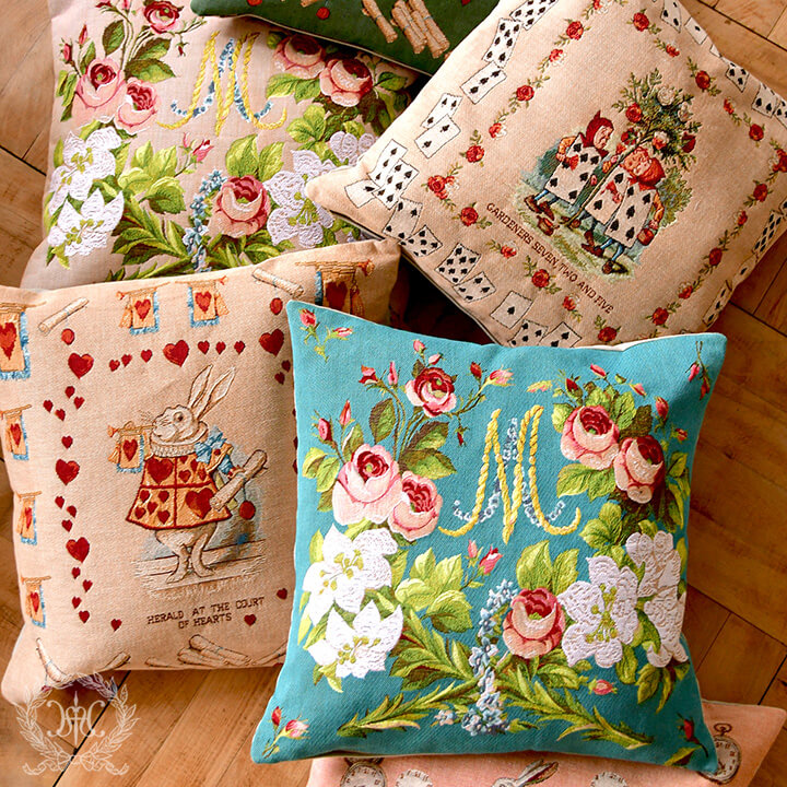 ARTdeLYSフランス製ゴブラン織クッション/Mローズ/グリーン50x50cm