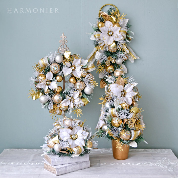 ホワイトポインセチアリース45cm｜クリスマス雑貨の通販 ハルモニア